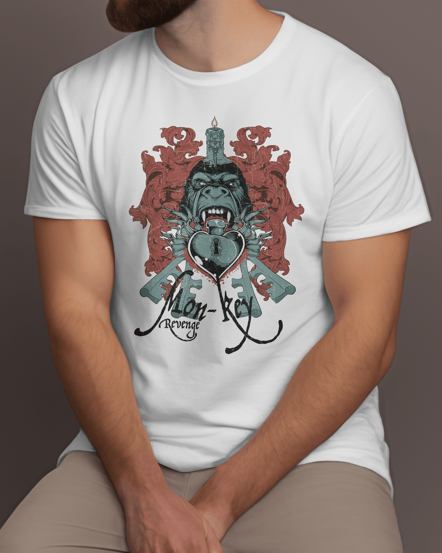 Premium Monkey Key Revenge Graphic White T-shirt - YORD