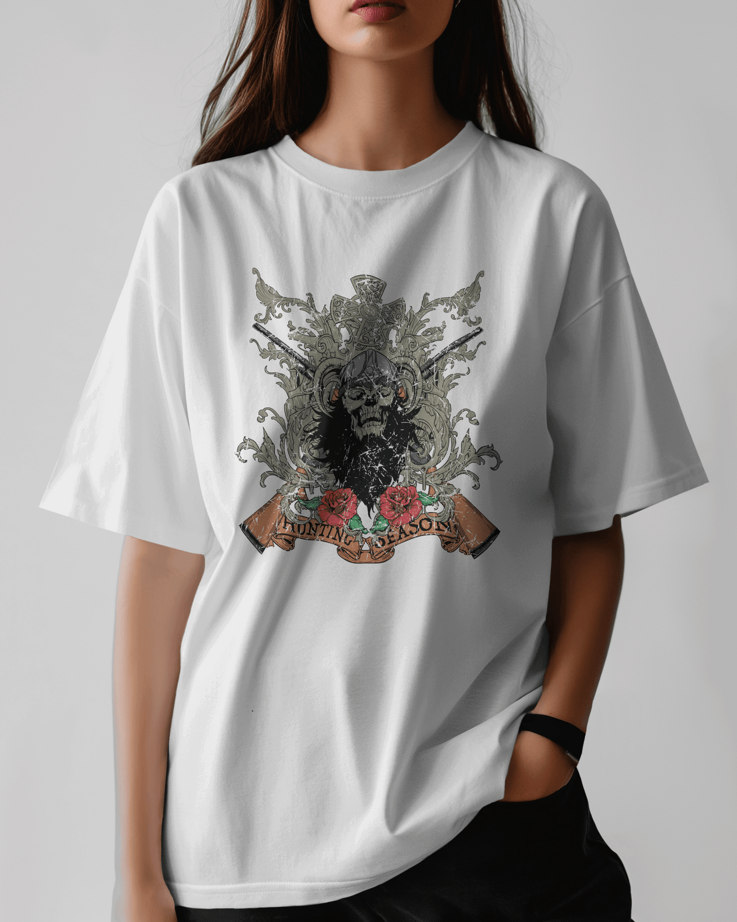 Premium Oversize Hunting Season Skull Gothic T-shirt - YORD