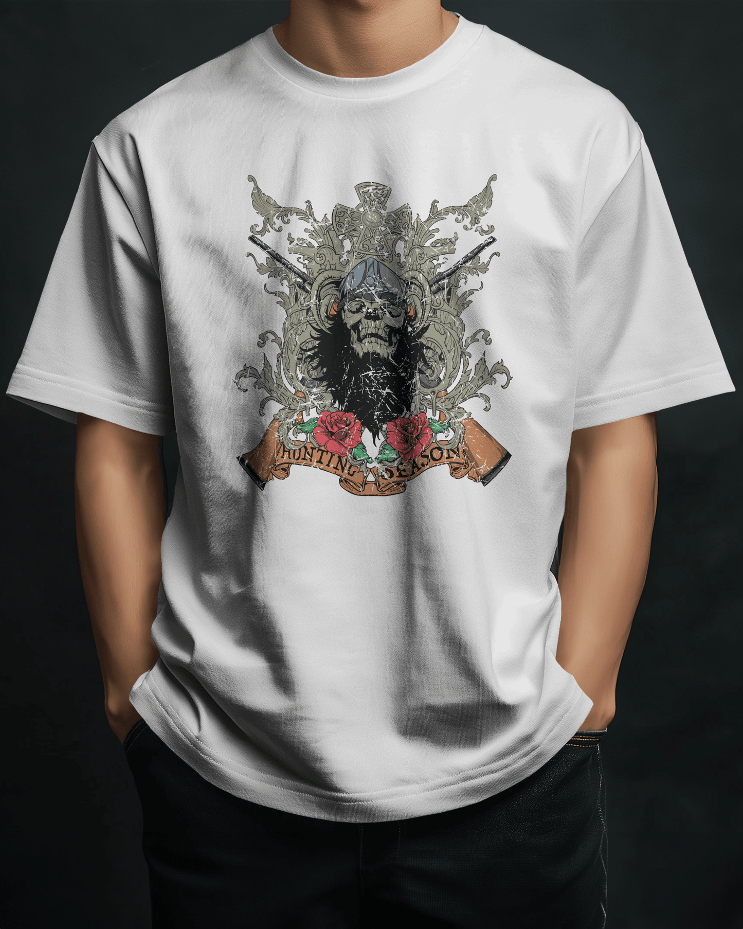Premium Oversize Hunting Season Skull Gothic T-shirt - YORD
