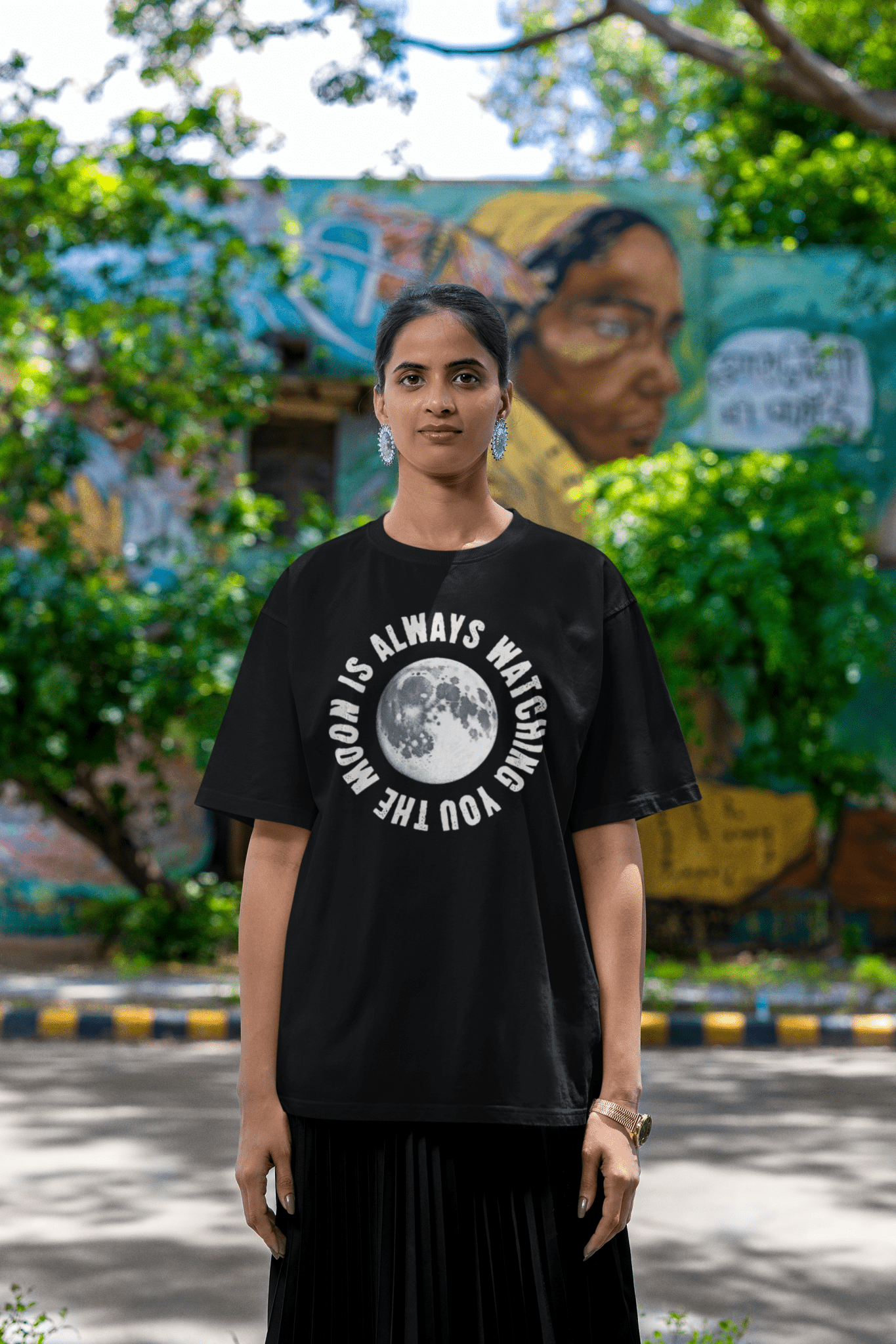 Premium Oversized French Terry Cotton Coldplay Concert T-Shirt – "The Moon is Always Watching You" Design - YORD
