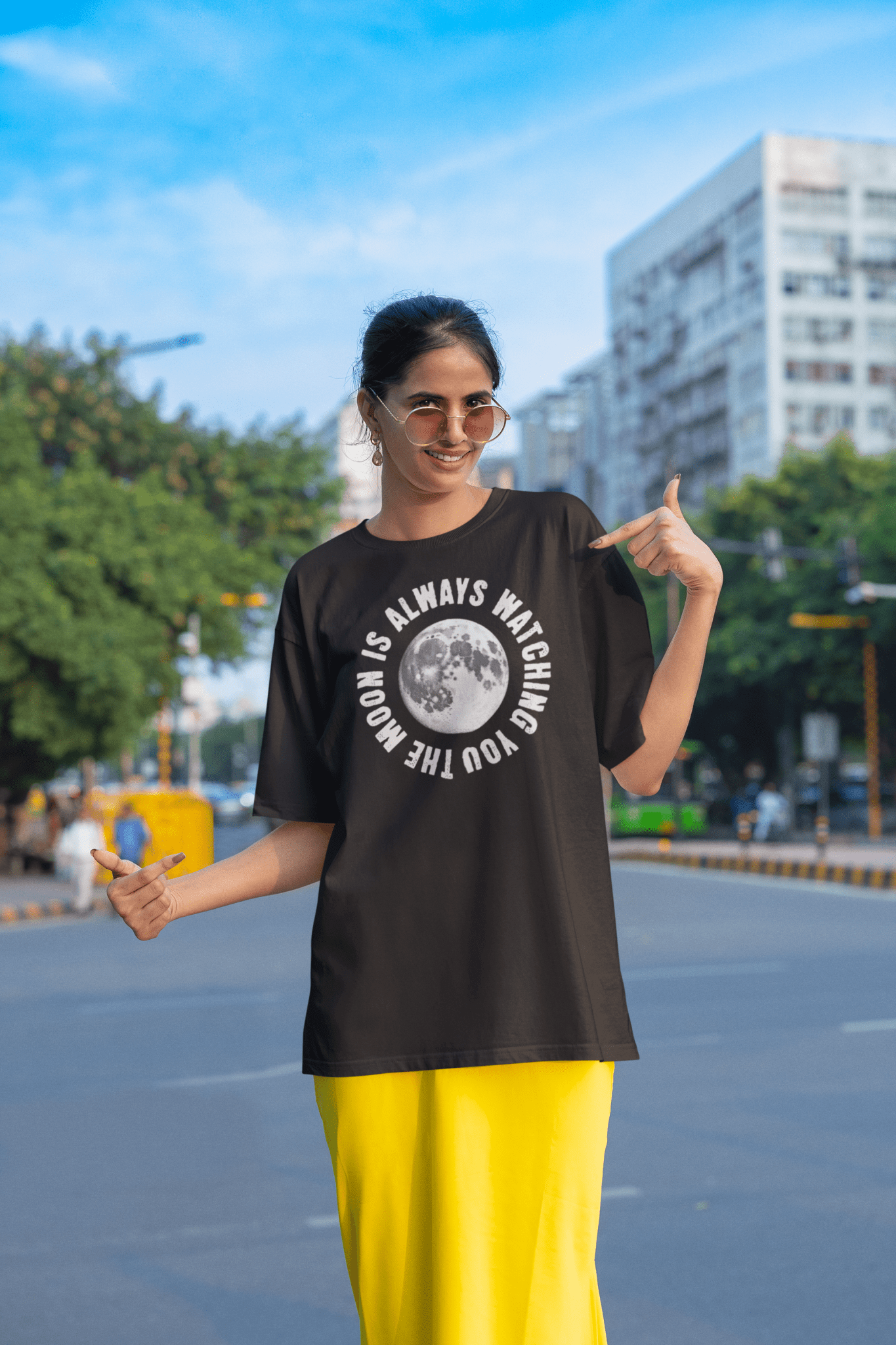 Premium Oversized French Terry Cotton Coldplay Concert T-Shirt – "The Moon is Always Watching You" Design - YORD
