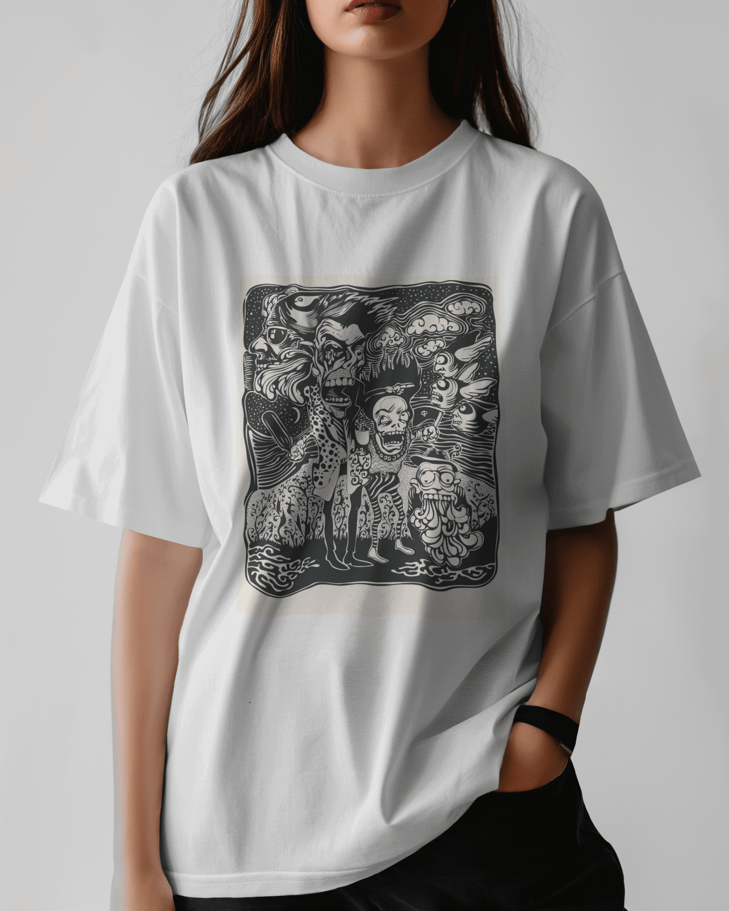 Premium Oversized Horror Ghoul Squad Graphic T-Shirt - YORD