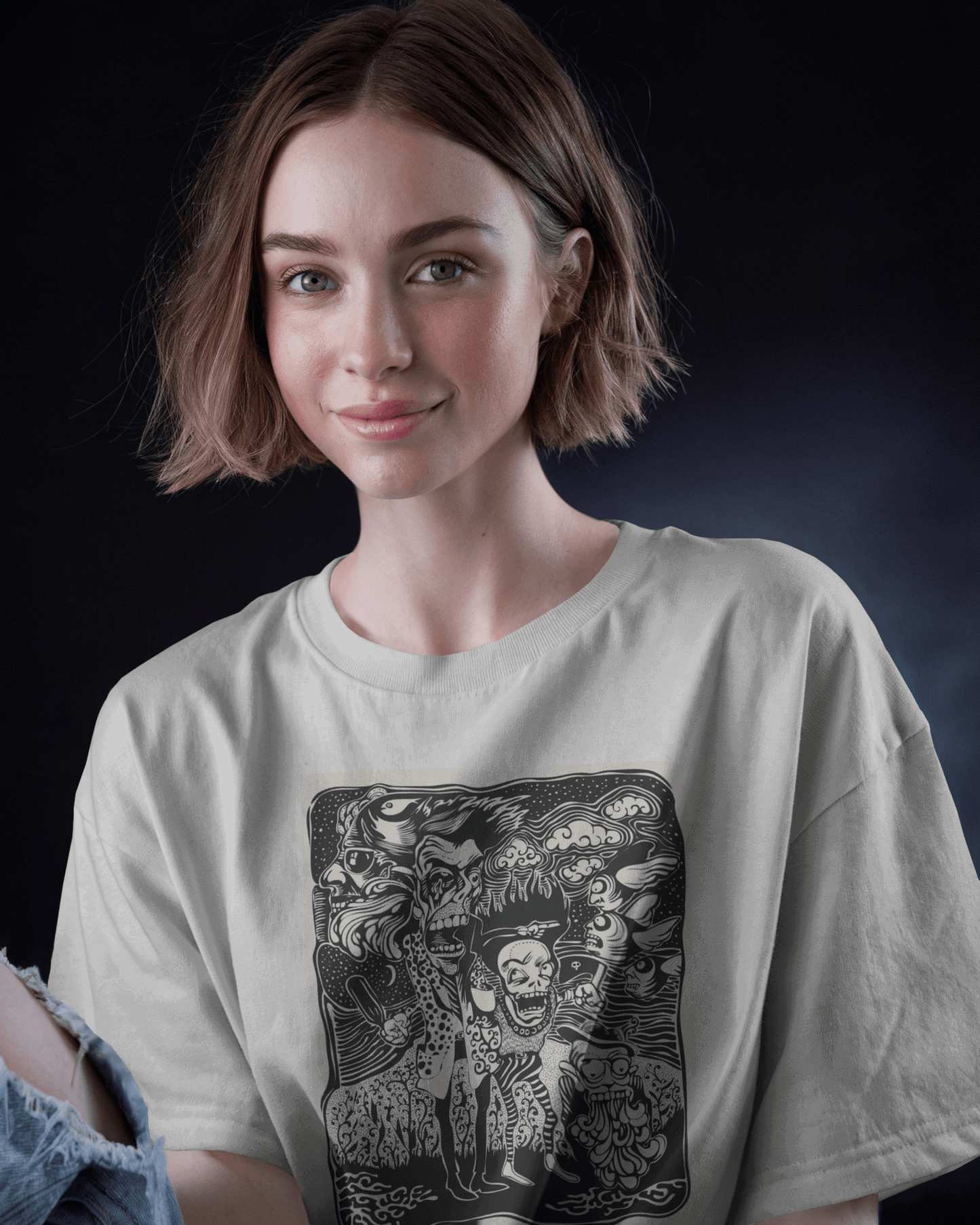 Premium Oversized Horror Ghoul Squad Graphic T-Shirt - YORD