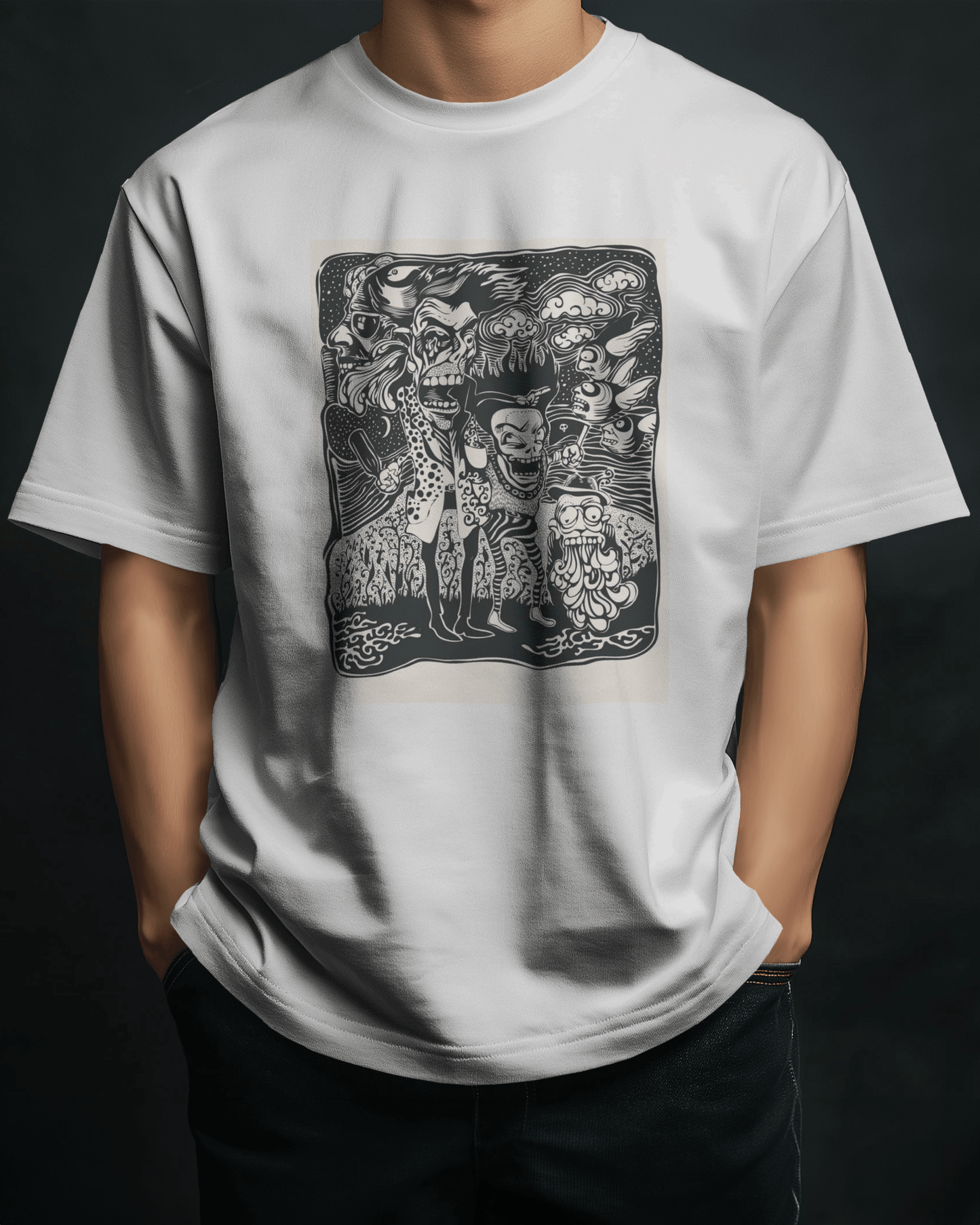 Premium Oversized Horror Ghoul Squad Graphic T-Shirt - YORD