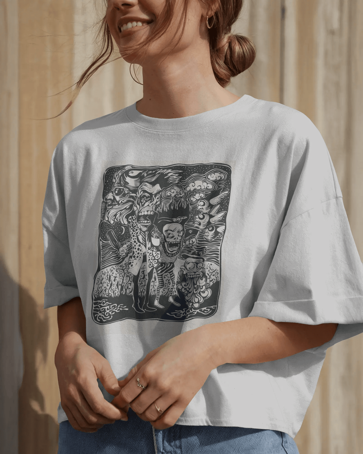 Premium Oversized Horror Ghoul Squad Graphic T-Shirt - YORD