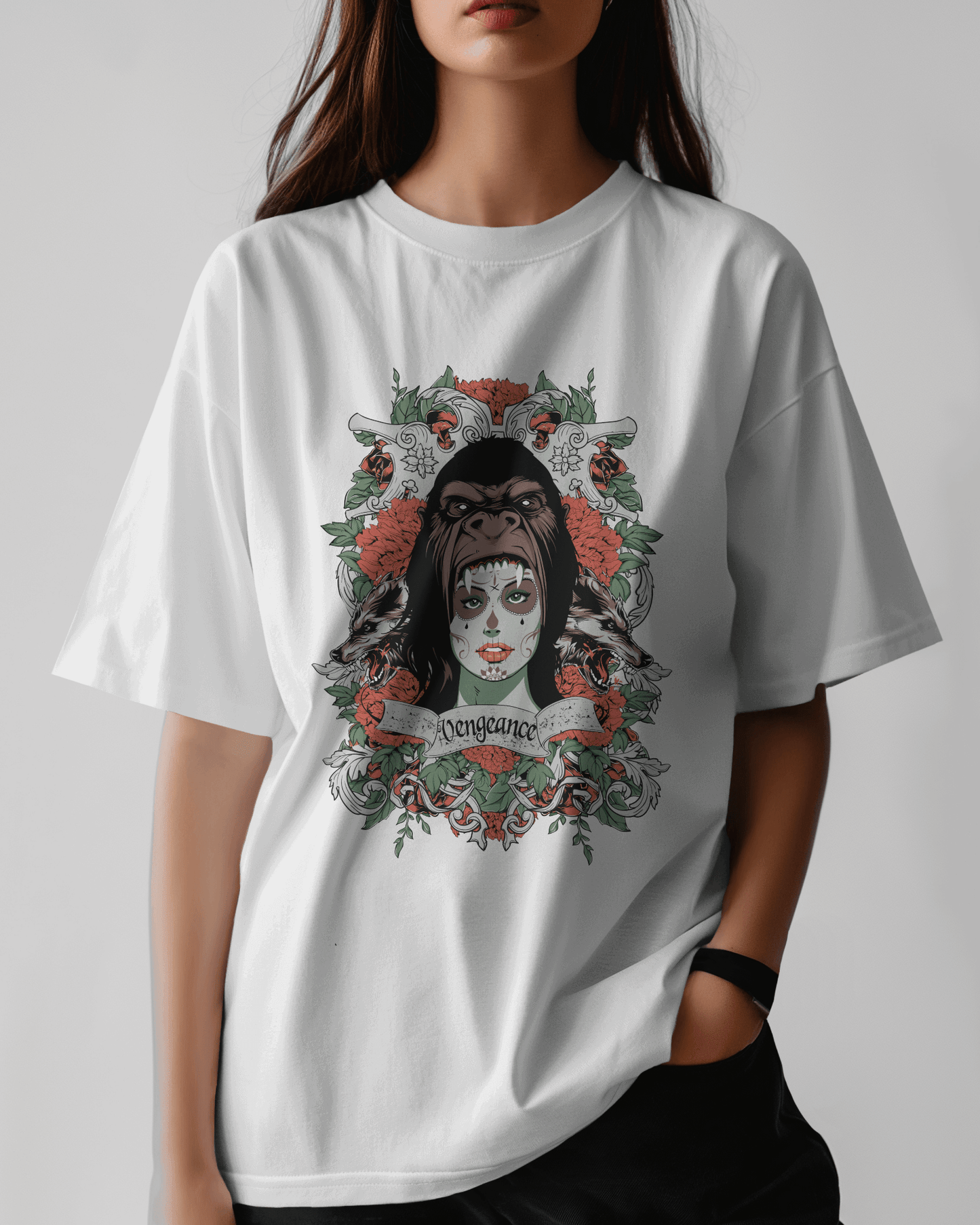 Premium Oversized 'Vengeance' Gothic Art T-Shirt - YORD