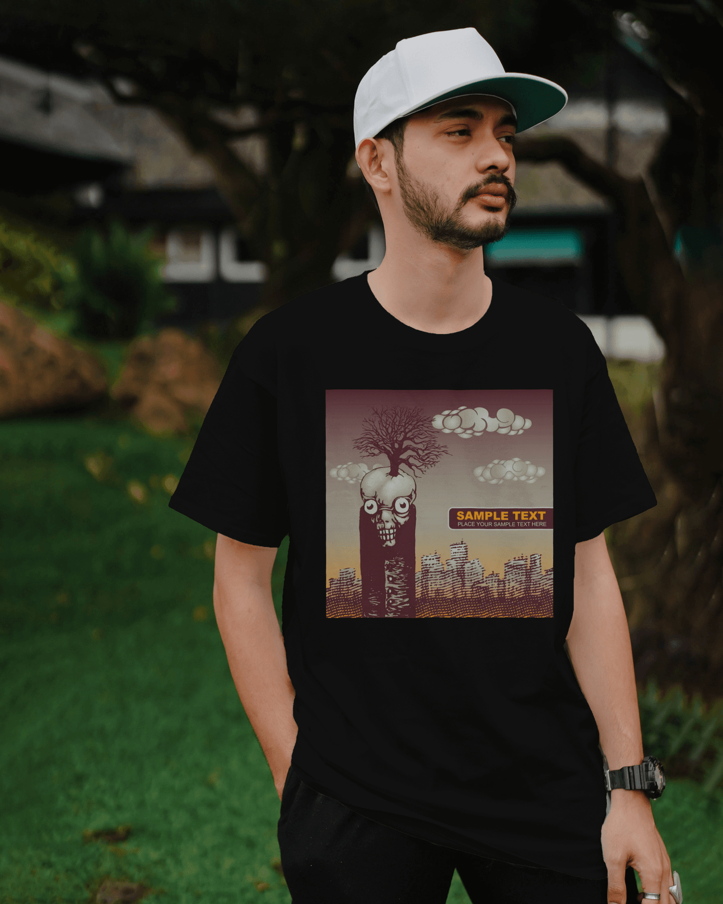 Premium Surreal Skull Tree Urban Landscape Graphic T-Shirt - YORD