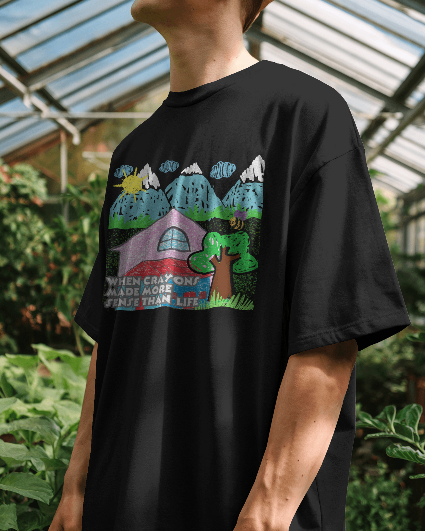 Premium Crayon Art Oversized T-Shirt | Childhood Nostalgia