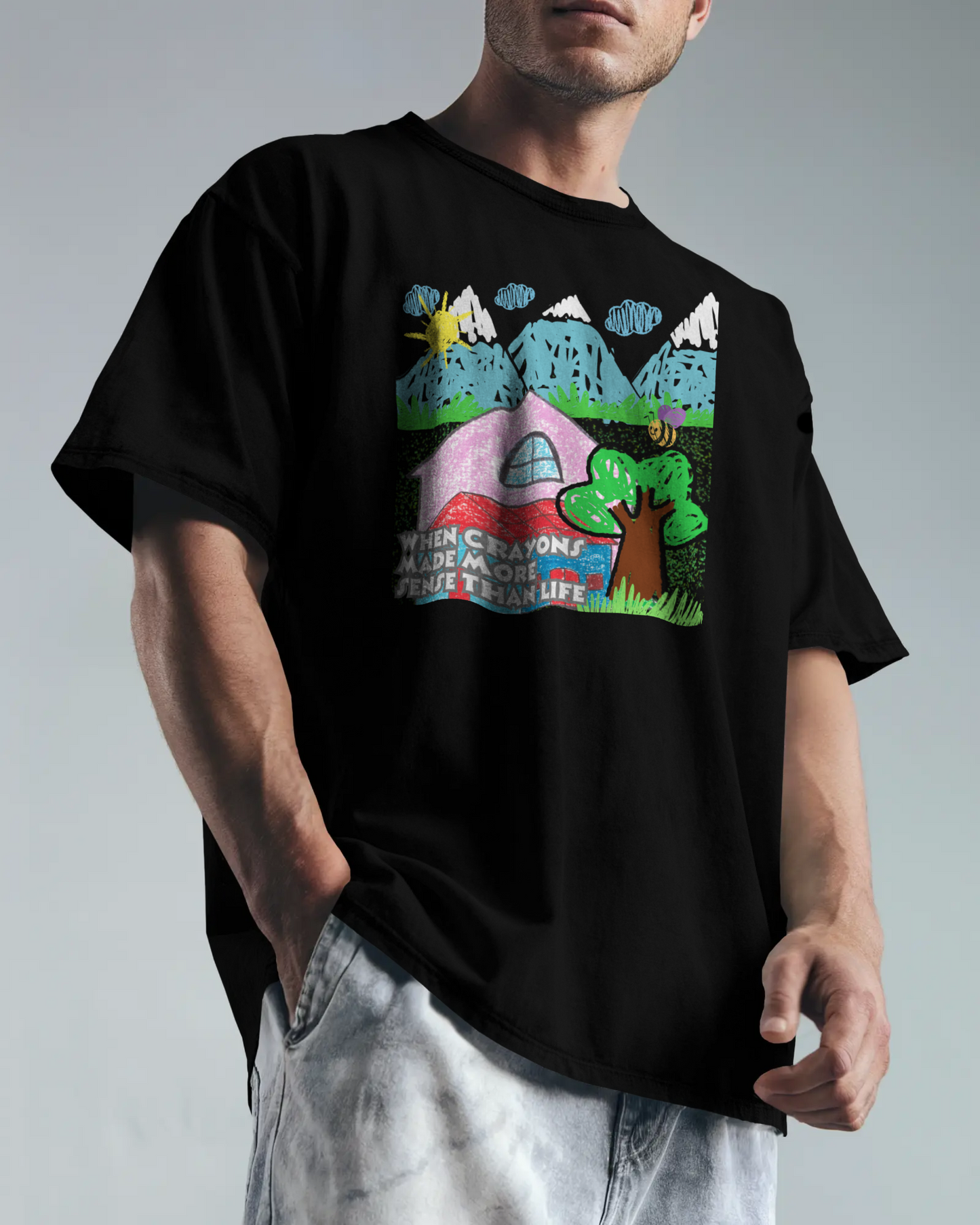 Premium Crayon Art Oversized T-Shirt | Childhood Nostalgia