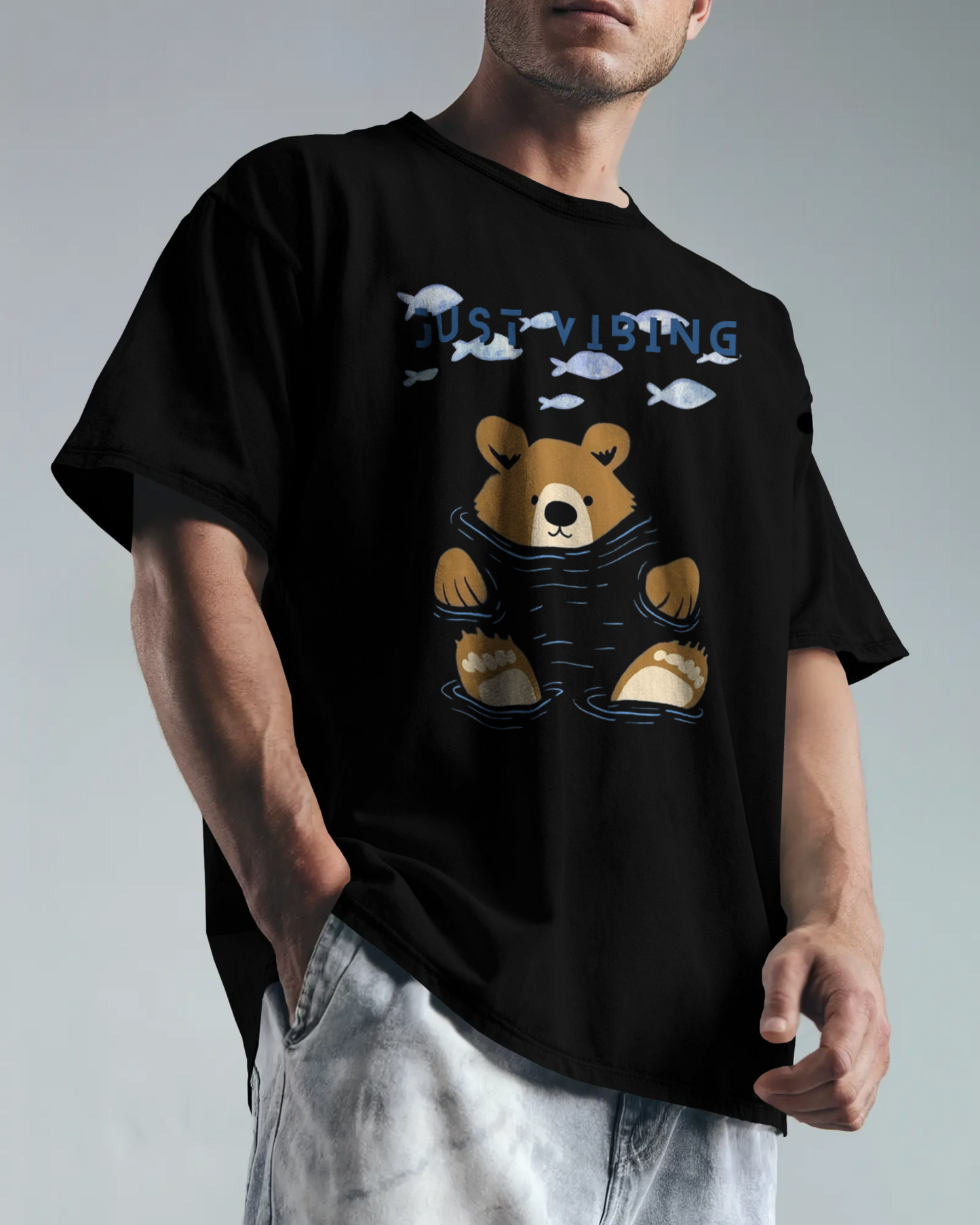 Premium 'Just Vibing' Bear Oversized T-shirt