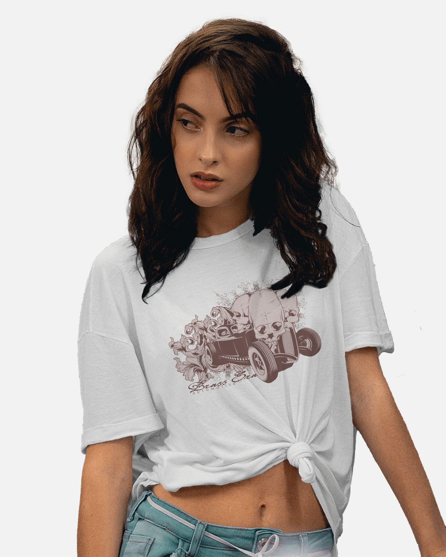 Premium Skull Hot Rod Graphic White T-shirt | Limited Edition