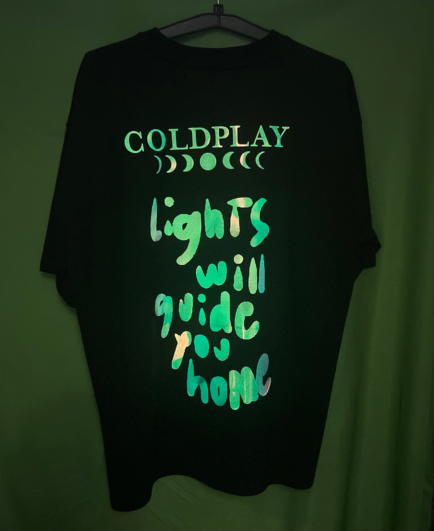 Coldplay Logo and Lights will guide you home in the front  Premium French Terry Cotton Glow in dark T-Shirt