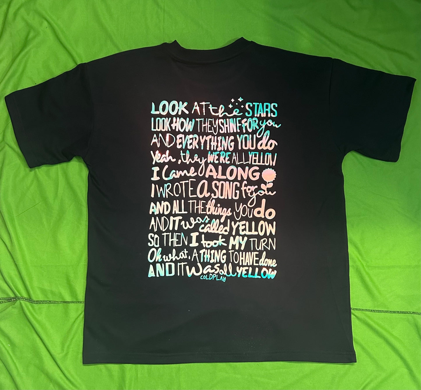 Coldplay Glow In Dark Oversized T-Shirt Back Lyrics