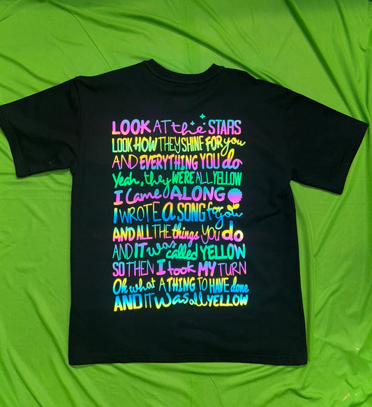 Coldplay Reflective Oversized T-Shirt Lyrics Background - 240 GSM
