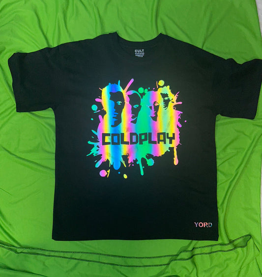 Coldplay Faces Splash Front & A head full of dreams in the Back Premium French Terry Rainbow Reflector T-Shirt