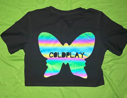 Coldplay Half Sleeves Crop Top - Rainbow Reflective