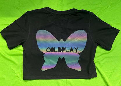 Coldplay Half Sleeves Crop Top - Rainbow Reflective