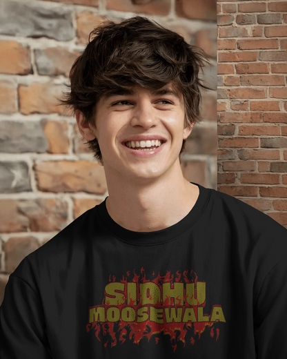 Premium Oversized Sidhu Moosewala Flame Graphic T-Shirt