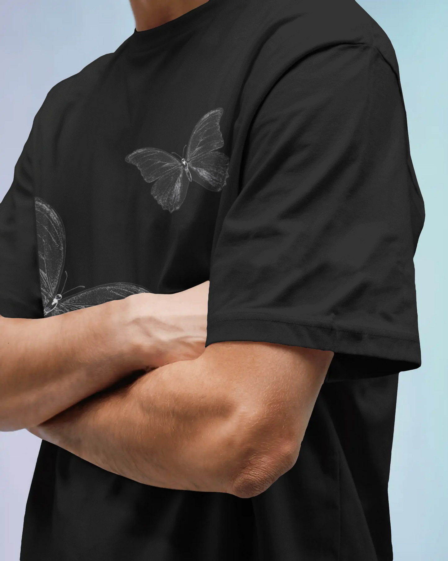 Premium Butterfly Sketch Oversized Black T-shirt