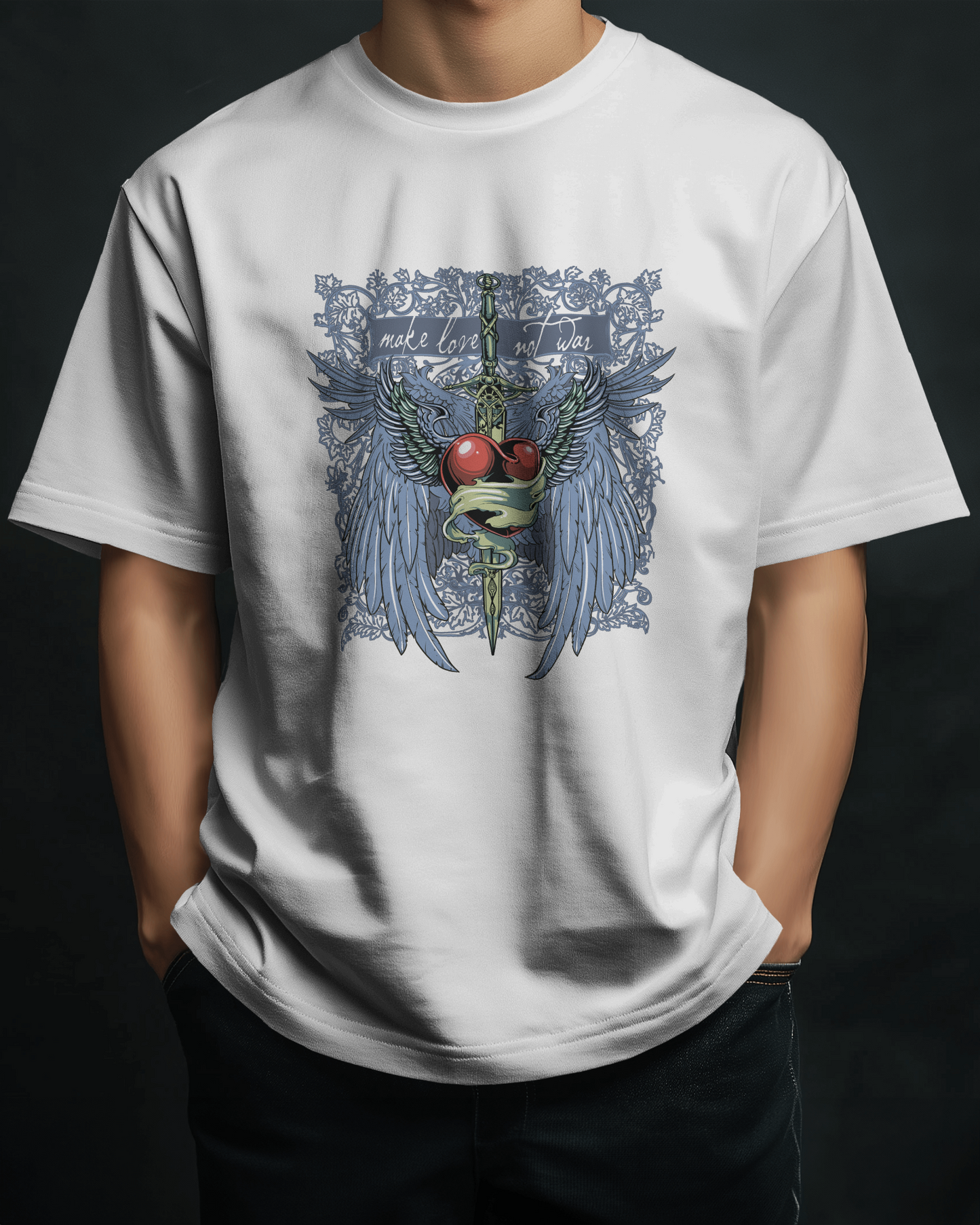 Premium Make Love Not War Wings Heart Oversized T-shirt