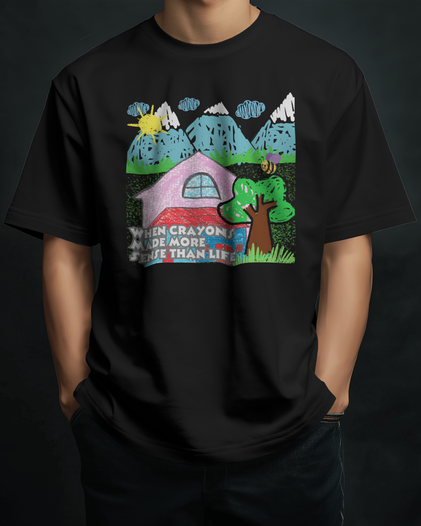 Premium Crayon Art Oversized T-Shirt | Childhood Nostalgia