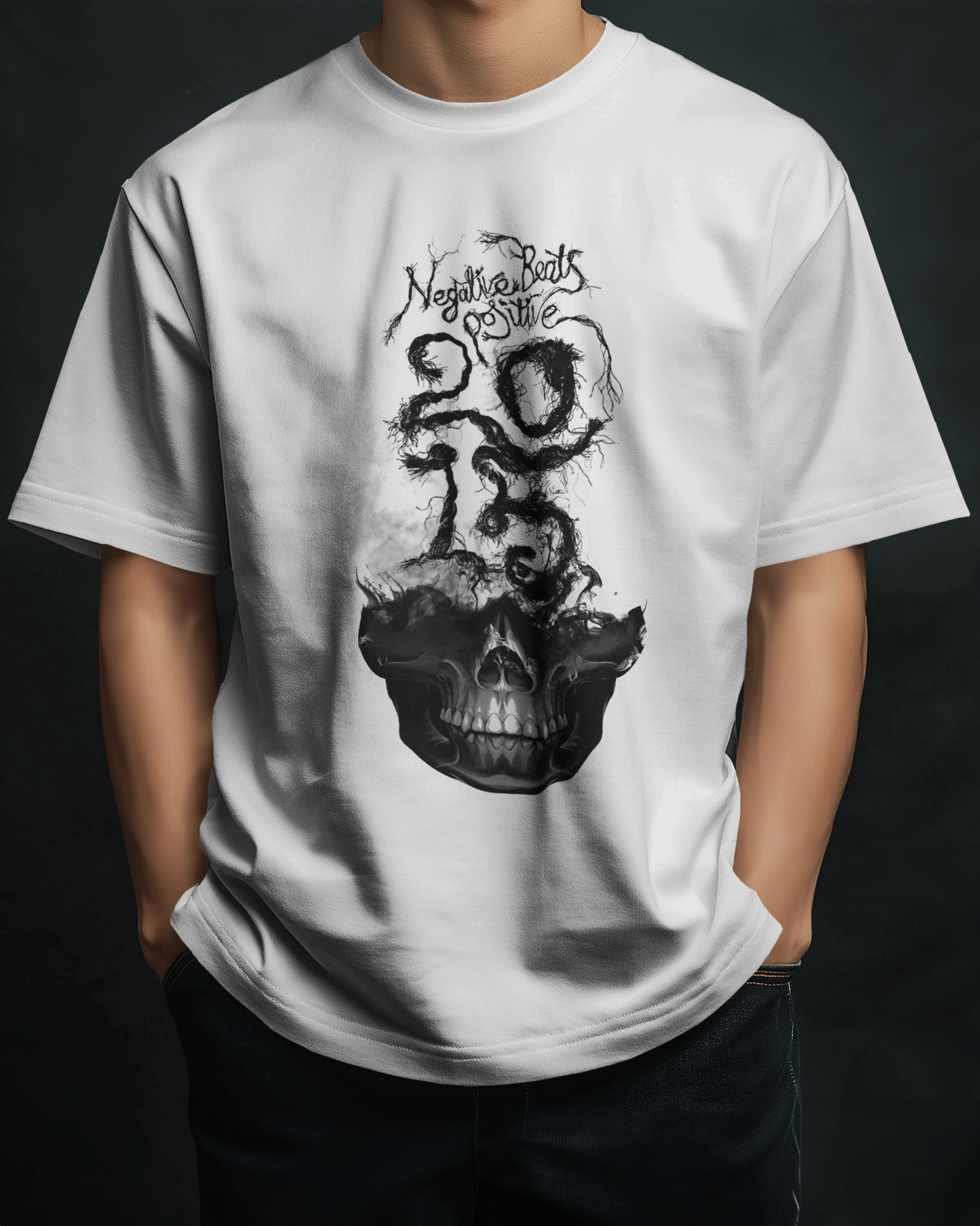 Premium Negative Beats Positive 2023 Skull Oversized T-shirt