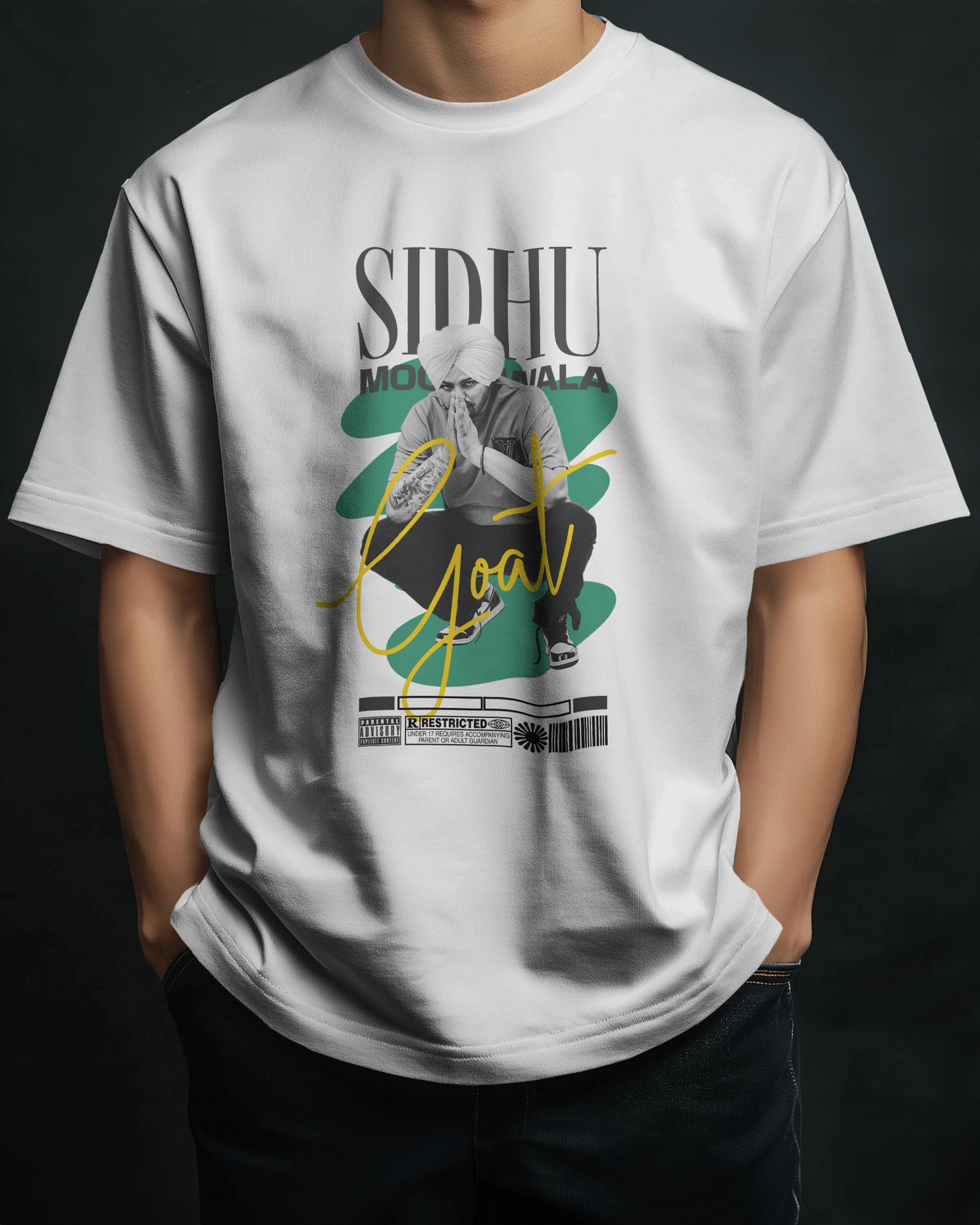 Premium Oversized SIDHU MOOSEWALA GOAT White T-shirt