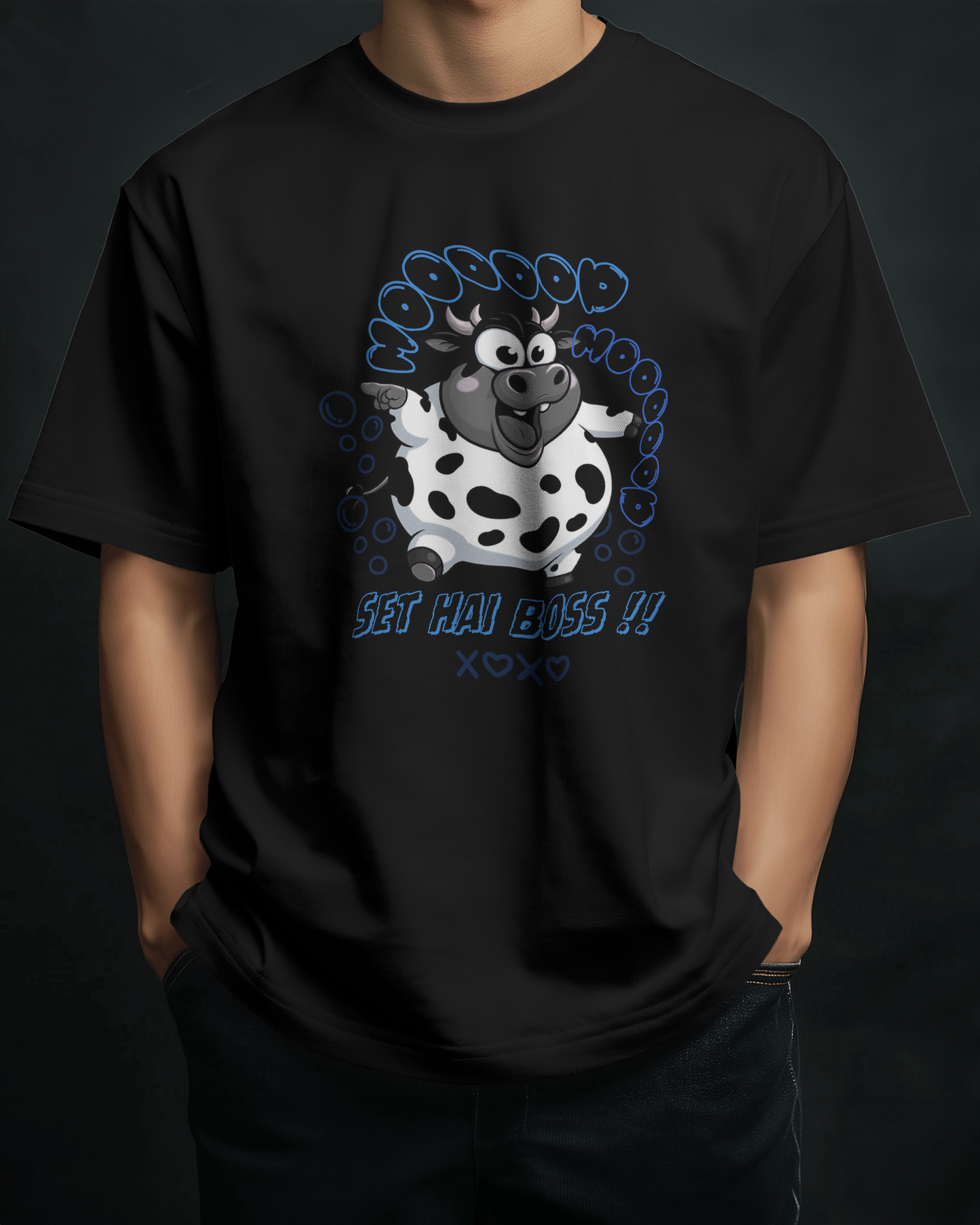 Premium Oversized 'Moo Boss' Cartoon Cow T-Shirt