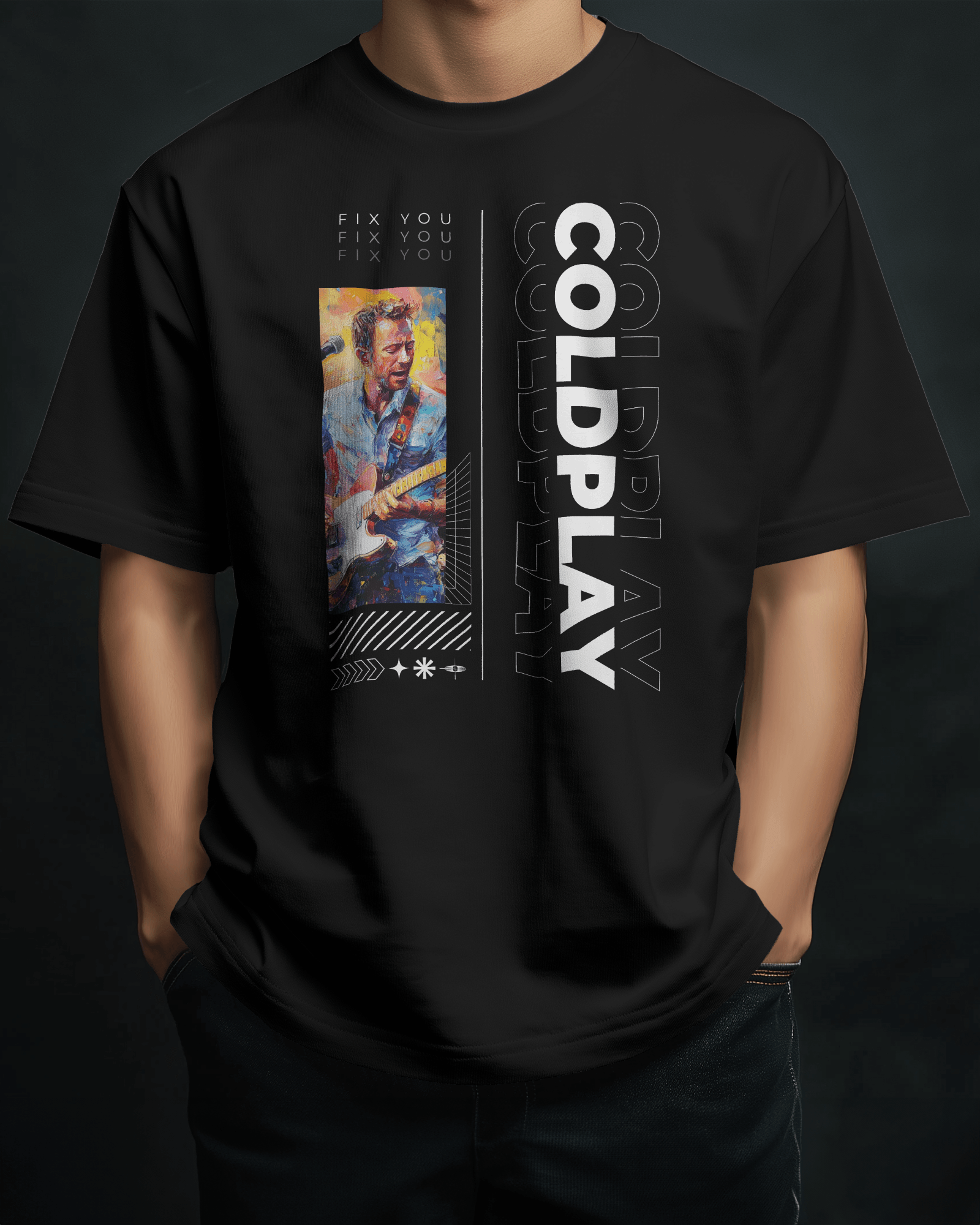 Coldplay Premium Oversized French Terry Cotton T-Shirt – "Fix You" Concert Edition (240 GSM) - YORD