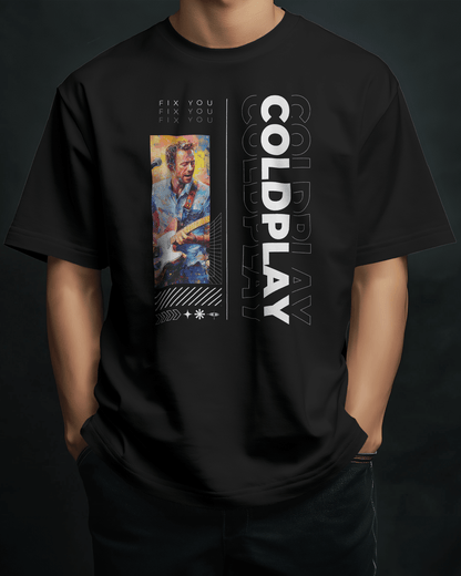 Coldplay Premium Oversized French Terry Cotton T-Shirt – "Fix You" Concert Edition (240 GSM) - YORD