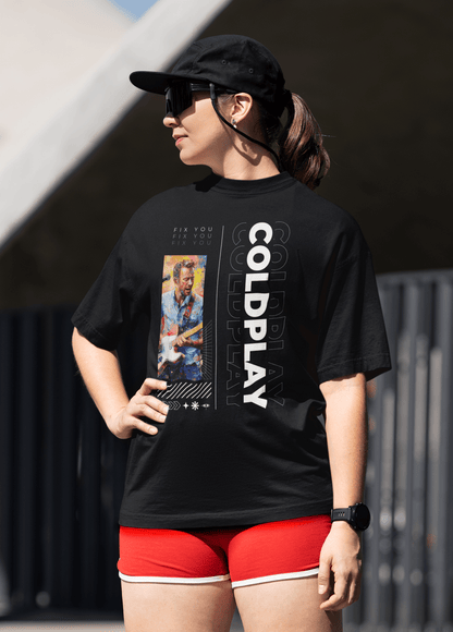 Coldplay Premium Oversized French Terry Cotton T-Shirt – "Fix You" Concert Edition (240 GSM) - YORD