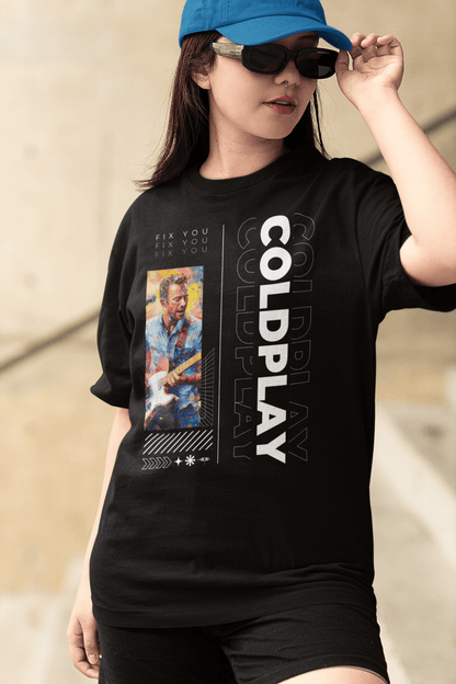 Coldplay Premium Oversized French Terry Cotton T-Shirt – "Fix You" Concert Edition (240 GSM) - YORD