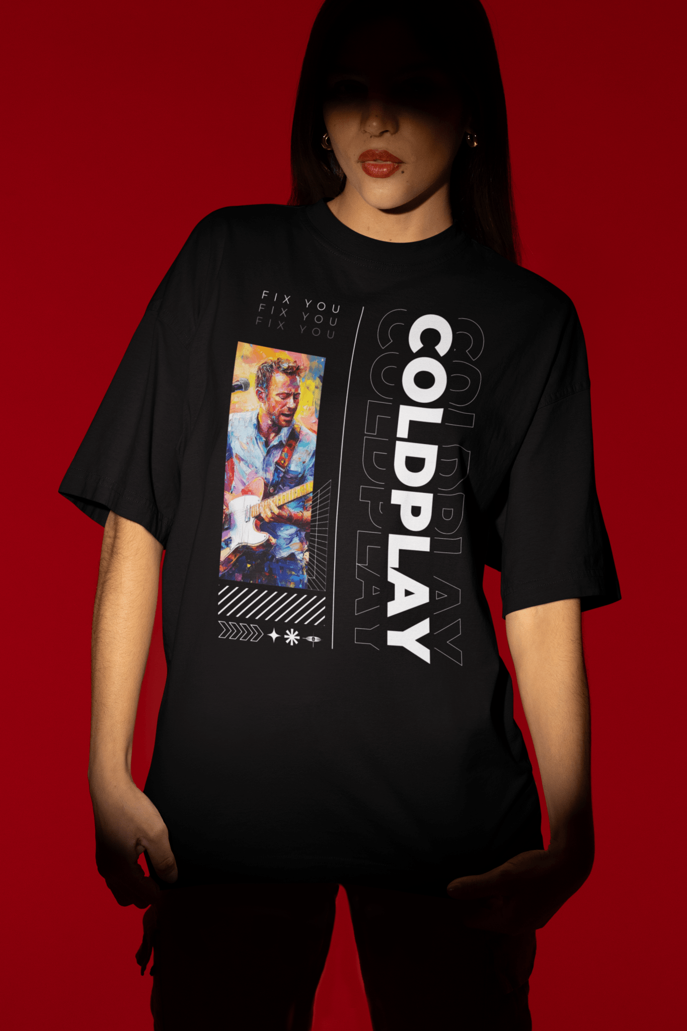 Coldplay Premium Oversized French Terry Cotton T-Shirt – "Fix You" Concert Edition (240 GSM) - YORD