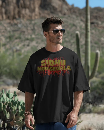 Premium Oversized Sidhu Moosewala Flame Graphic T-Shirt