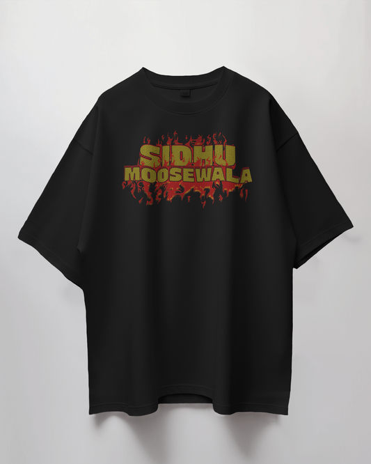 Premium Oversized Sidhu Moosewala Flame Graphic T-Shirt