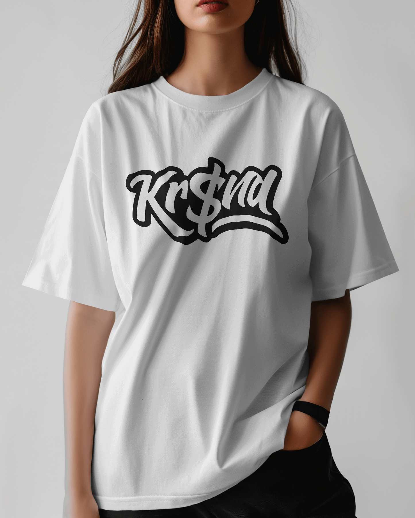 Premium Hand Printed KR$NA Oversized White T-shirt | Limited Edition
