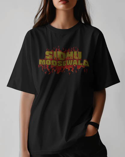 Premium Oversized Sidhu Moosewala Flame Graphic T-Shirt
