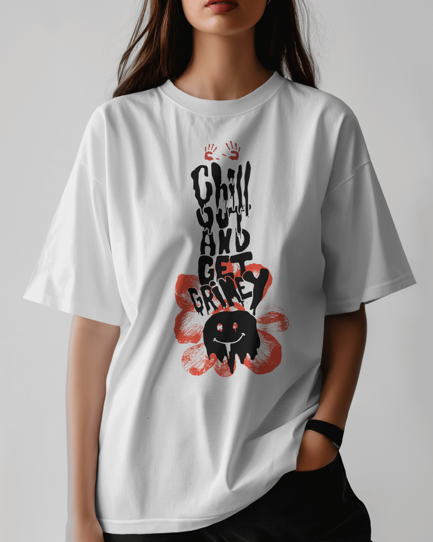 Premium Chill Out & Get Grimey Oversized Graphic T-Shirt