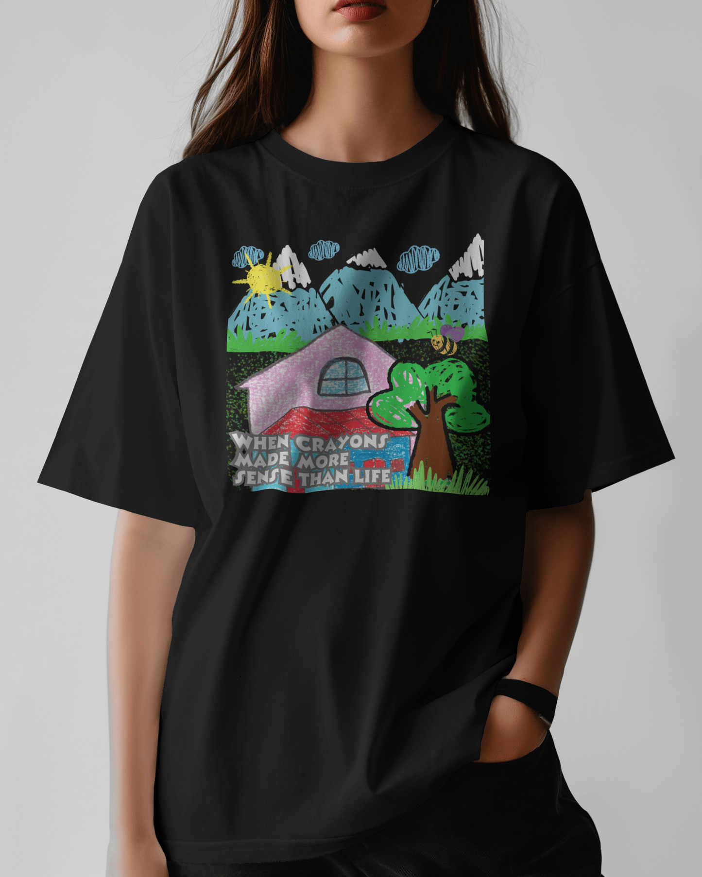 Premium Crayon Art Oversized T-Shirt | Childhood Nostalgia