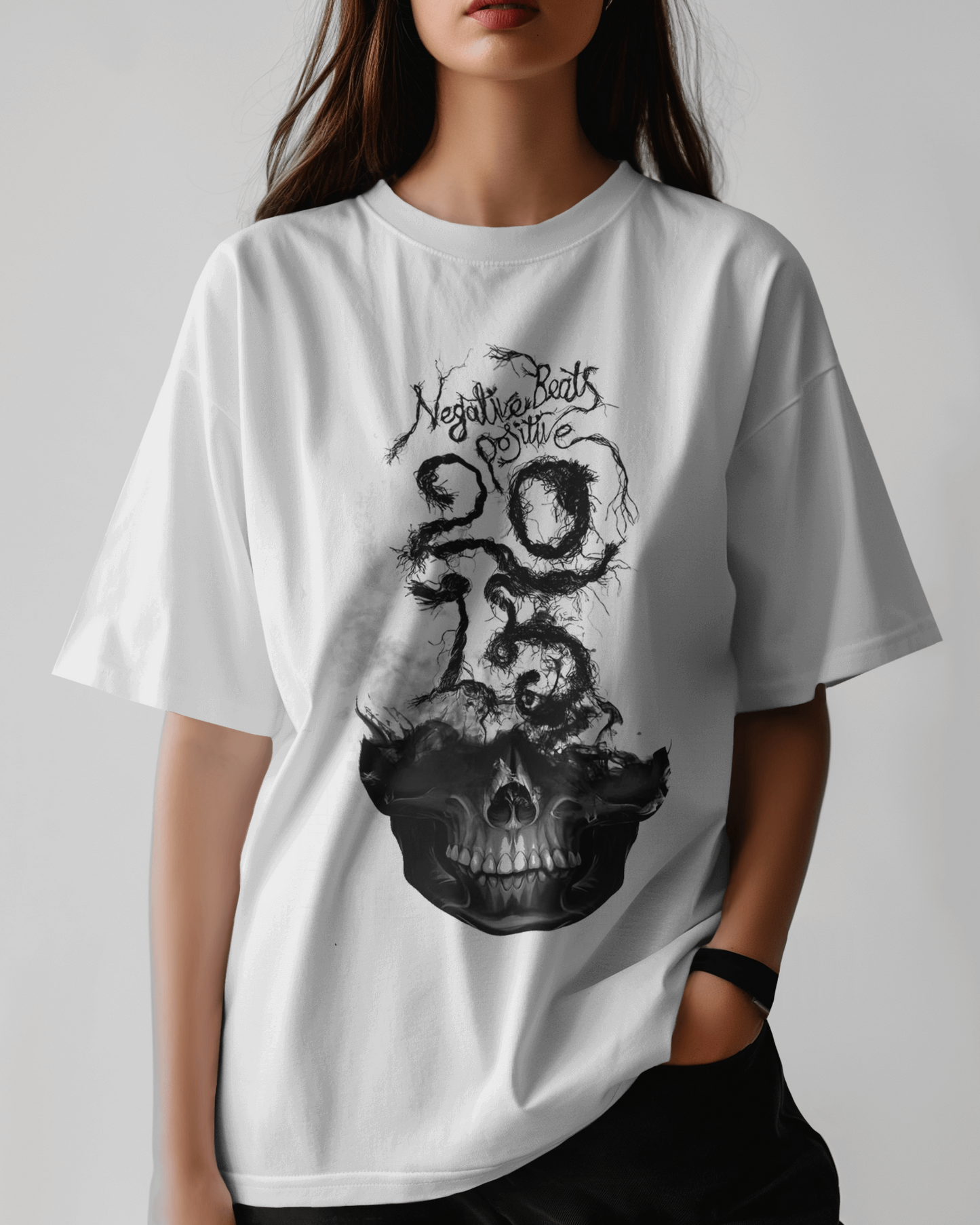 Premium Negative Beats Positive 2023 Skull Oversized T-shirt