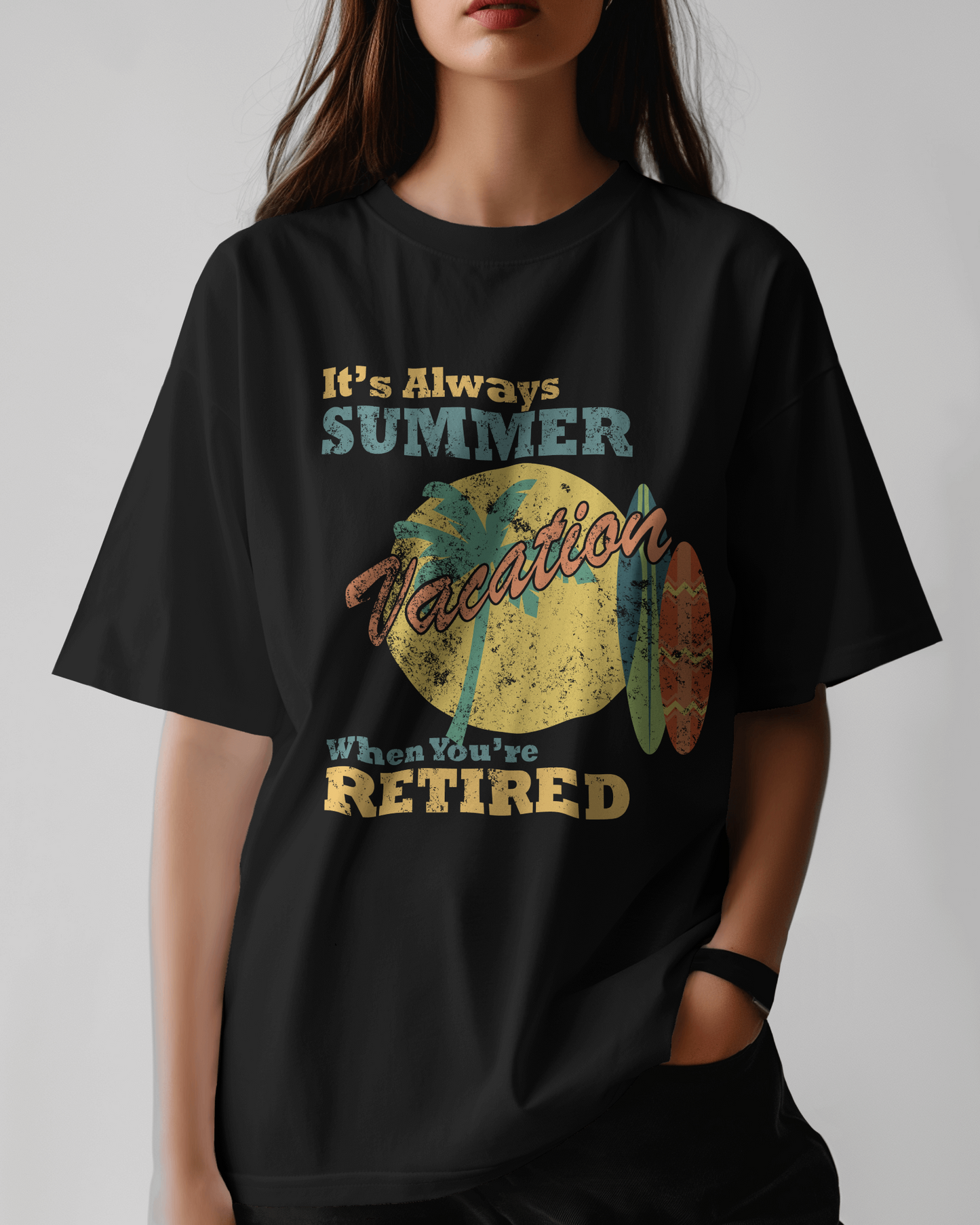 Premium Retirement Vacation Oversized Black T-Shirt