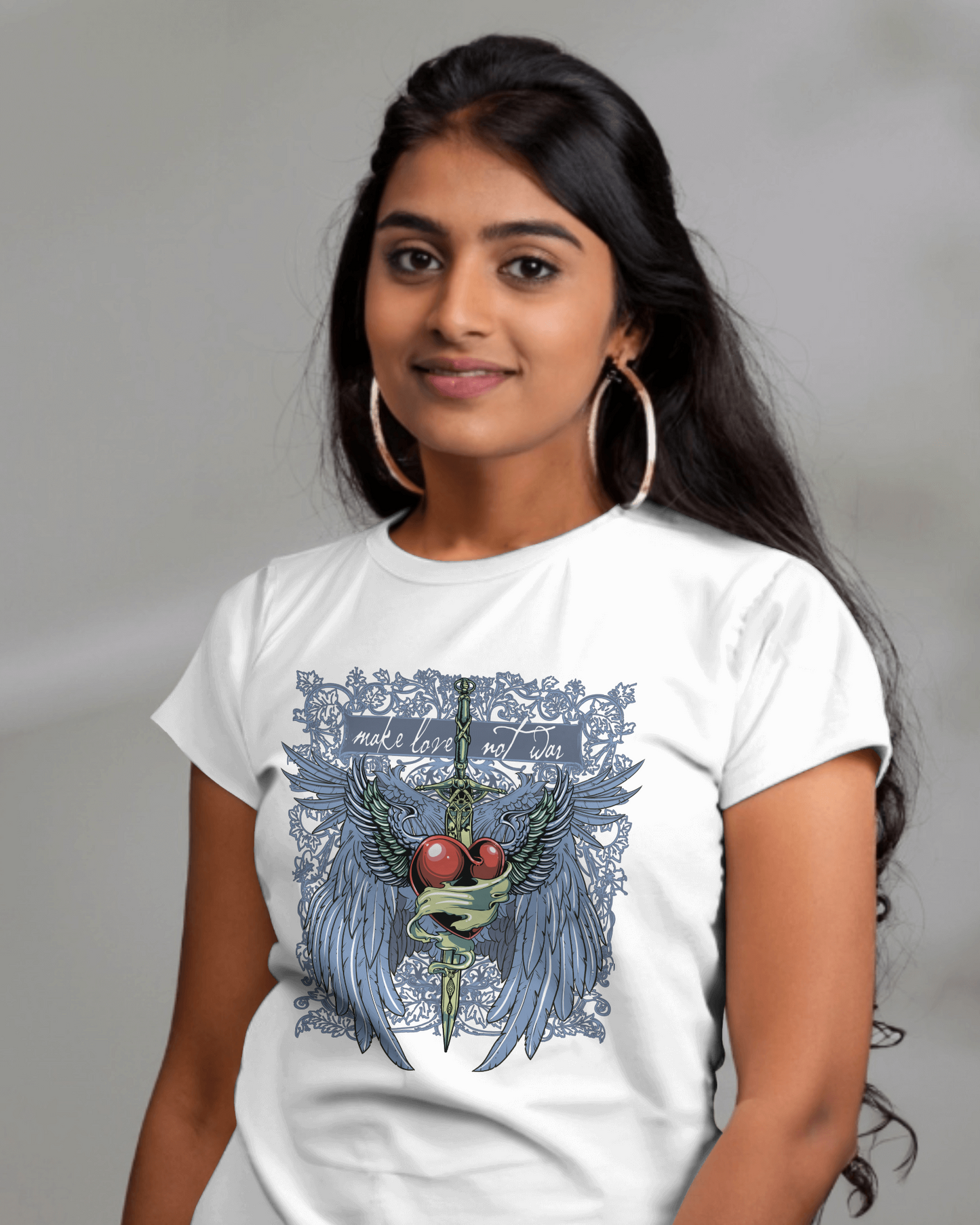 Premium Make Love Not War Wings Heart Graphic T-shirt