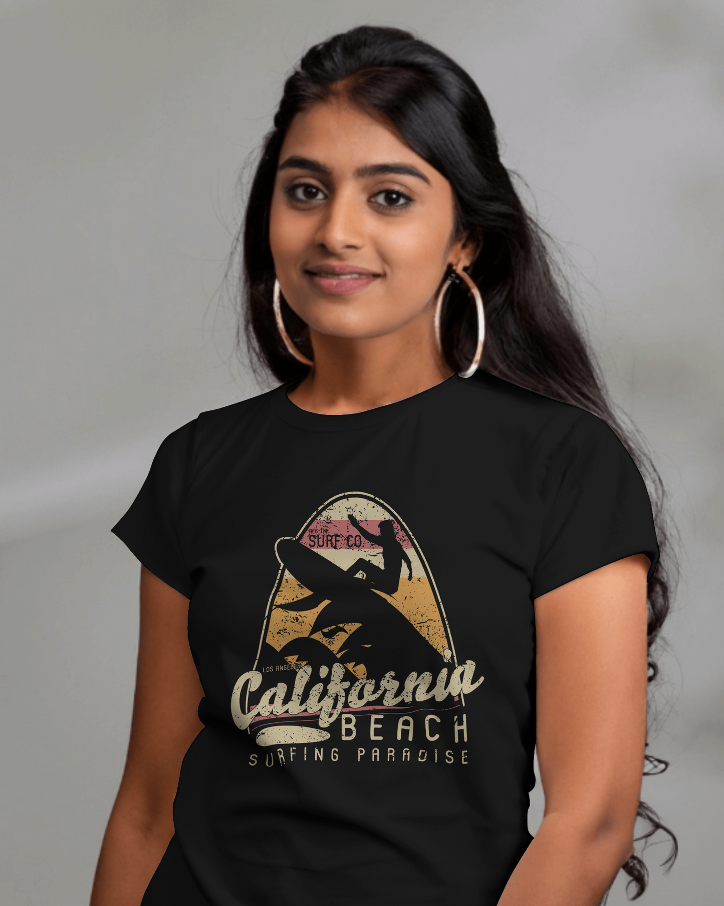 Premium California Beach Surfing Paradise Black T-shirt