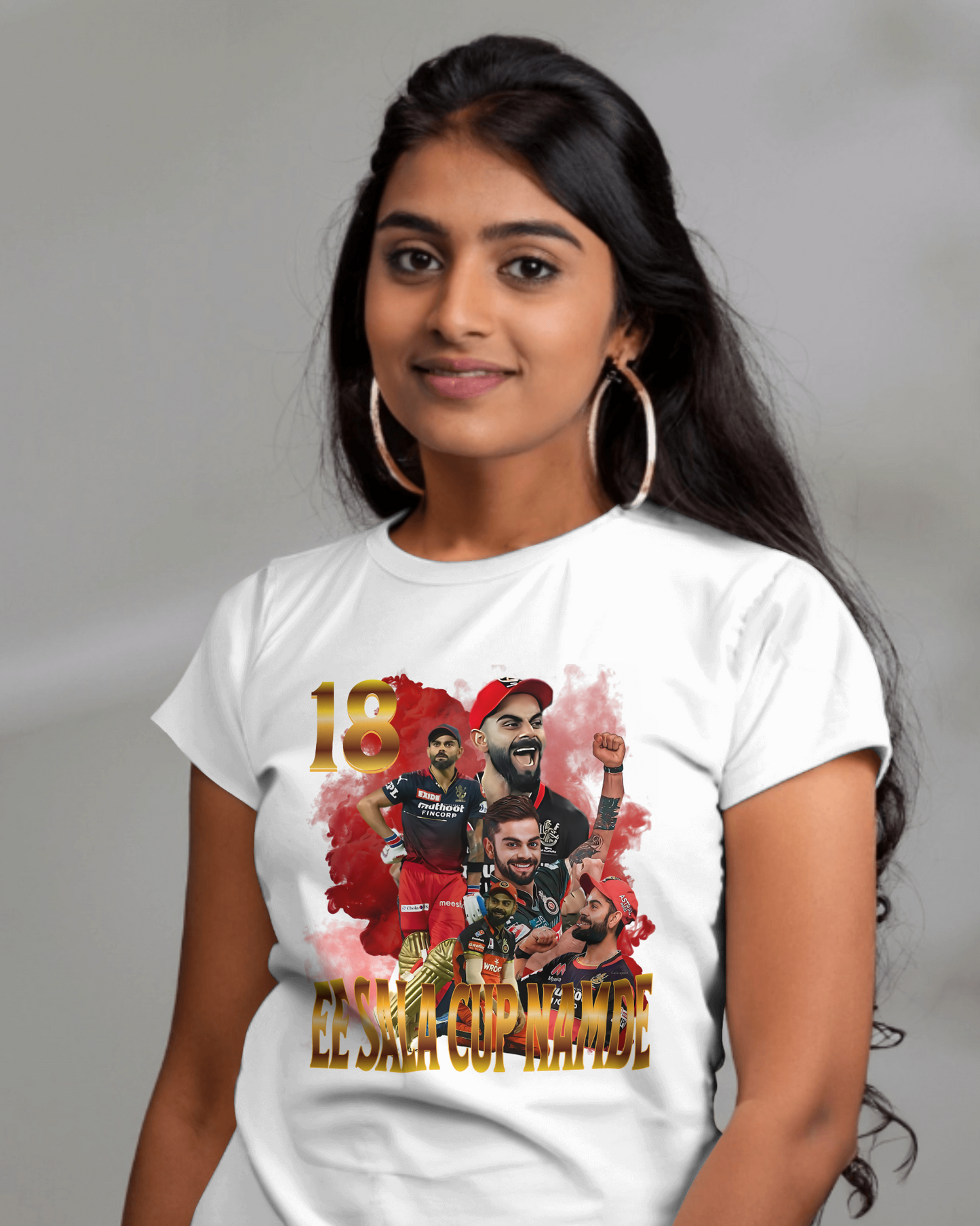 Premium RCB Cricket Fan 'Ee Sala Cup Namde' White T-shirt