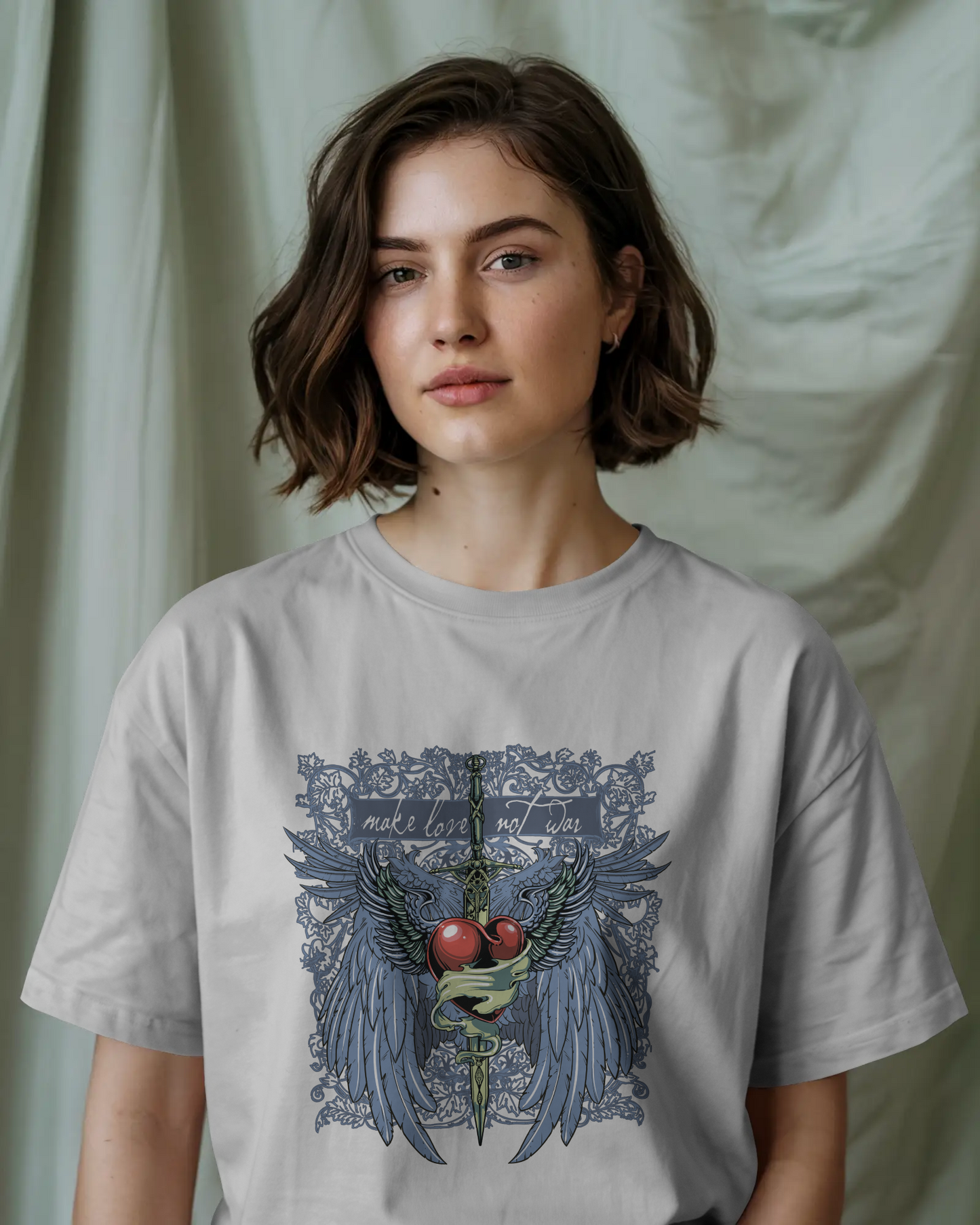 Premium Make Love Not War Wings Heart Oversized T-shirt