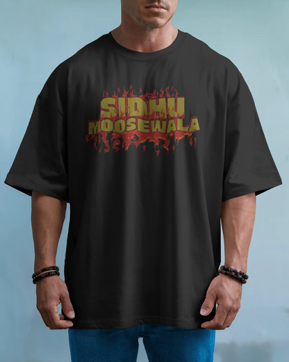 Premium Oversized Sidhu Moosewala Flame Graphic T-Shirt
