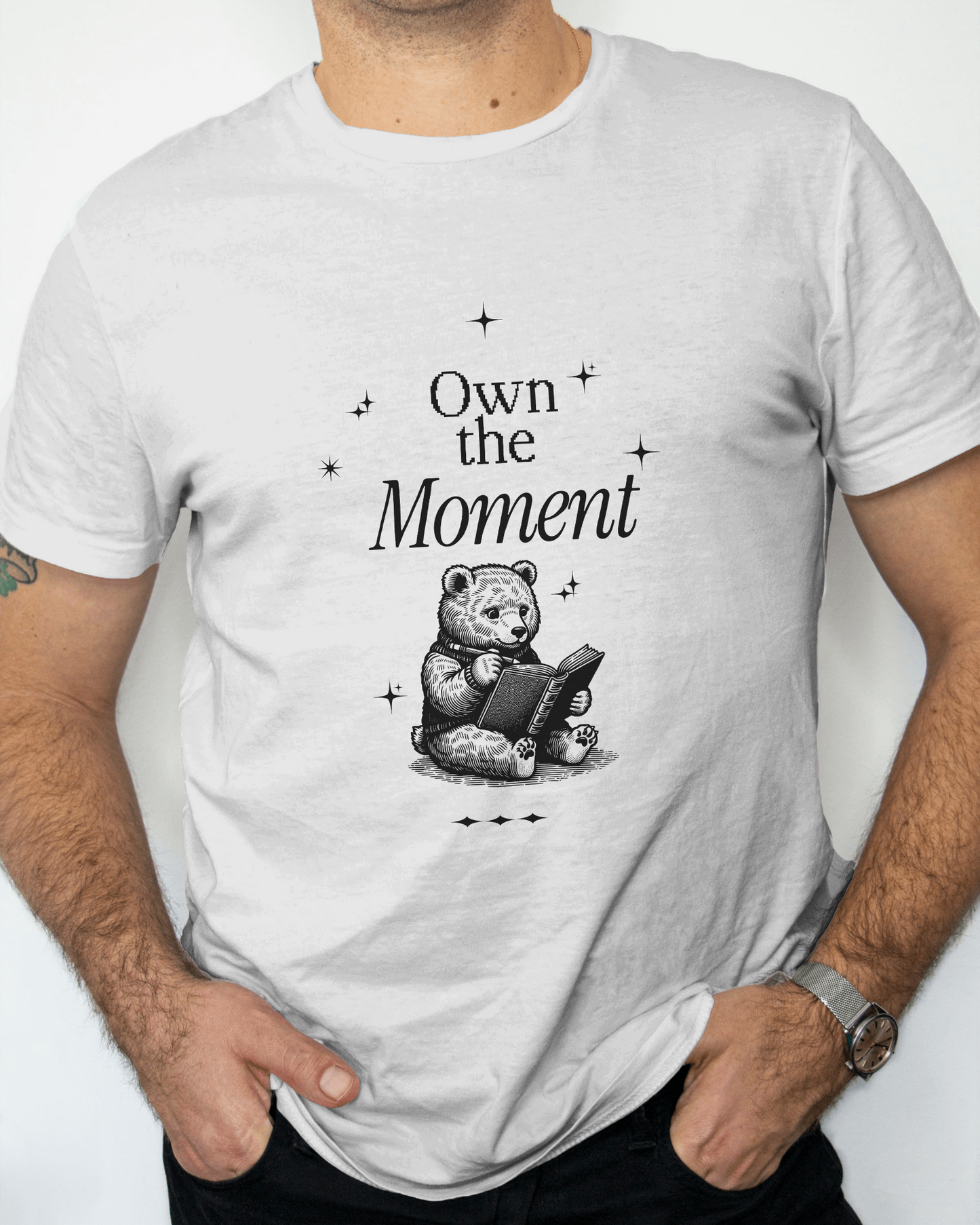 Premium 'Own the Moment' Teddy Bear Reading Regular T-shirt