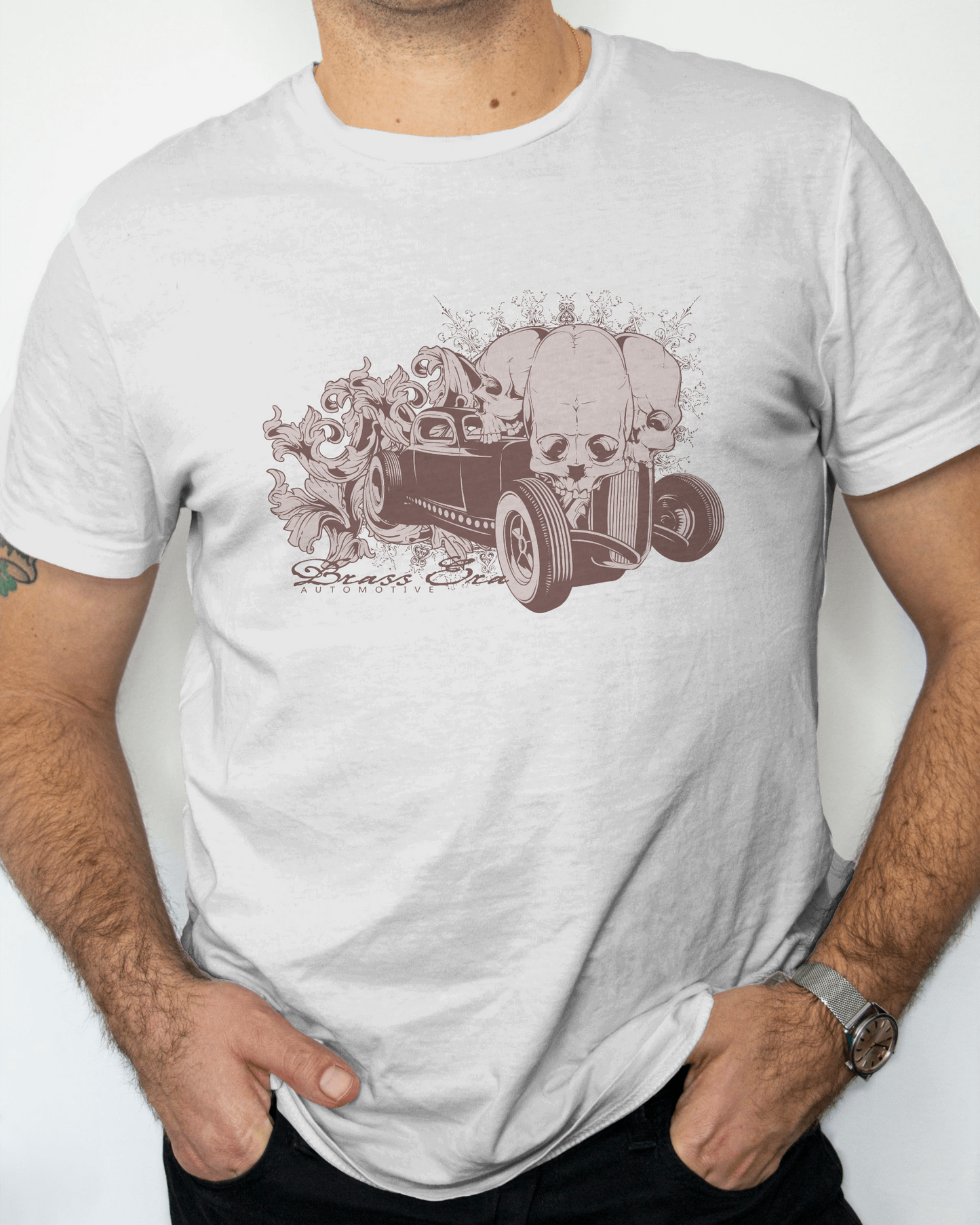 Premium Skull Hot Rod Graphic White T-shirt | Limited Edition
