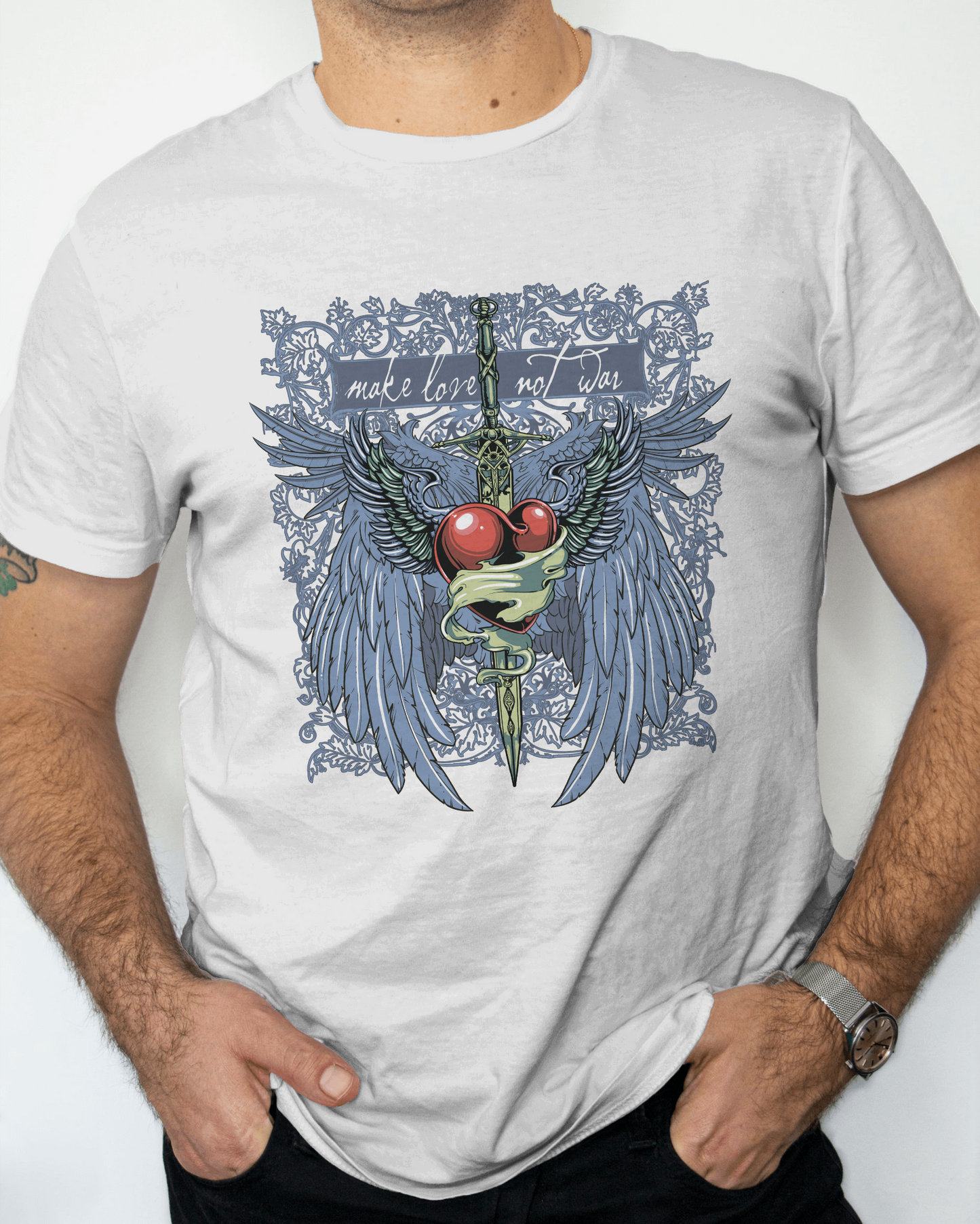 Premium Make Love Not War Wings Heart Graphic T-shirt