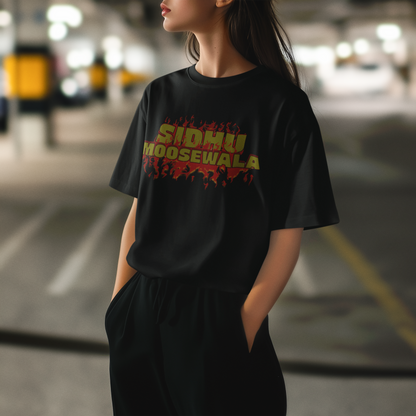 Premium Oversized Sidhu Moosewala Flame Graphic T-Shirt